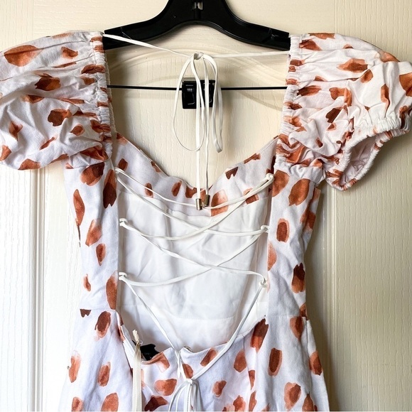 Significant Other Dress Lola Dot Ruched Open Tie Back Mini Caramel Petal 4 NWT - Picture 4 of 10